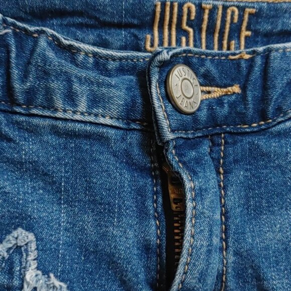 Justice dark blue wash distressed jeans shorts girl size 16 stars pattern - Picture 6 of 11